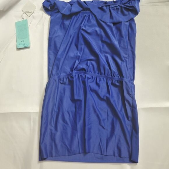 ECO SWIM‎ Womens Coverup XSmall Blue Swimsuit Ruffled Strapless Cinched Strechy - Picture 3 of 11